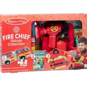 Melissa & Doug Fire Chief 3-in-1 Deluxe Collection Costume Role Play Puzzle NWT